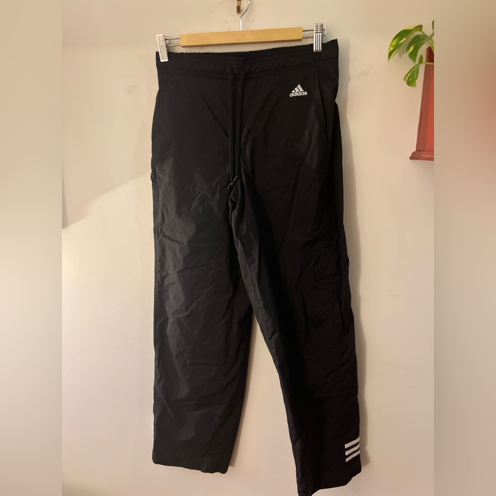 Adidas Vintage Black Track Pants with White Stripes S